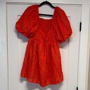 Coral Puff Sleeve Dress